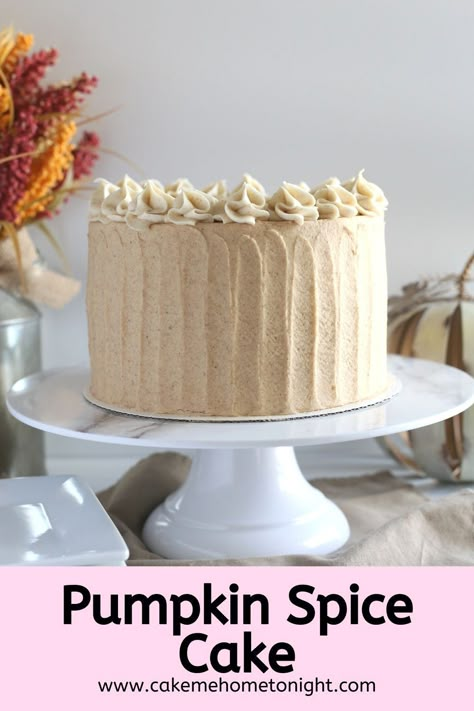 Pumpkin Spice Cake iced with pumpkin spice buttercream is the perfect dessert for fall. Moist and tender pumpkin cake flavored with cinnamon, cloves, ginger, allspice, and nutmeg, iced with a light and fluffy pumpkin spice buttercream frosting. Pumpkin Cake With Brown Butter Frosting, Pumpkin Spice Buttercream, Pumpkin Spice Birthday Cake, Pumpkin Spice Layer Cake, Fall Cakes Recipes, Spice Cake With Pumpkin, Round Cake Designs, Homemade Pumpkin Spice Cake, Pumpkin Buttercream Frosting