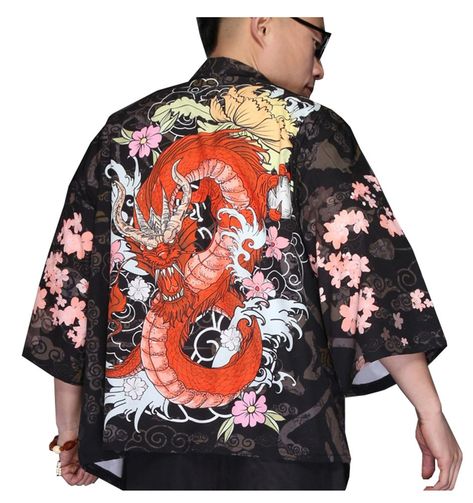 Mens Kimono Shirt, Traditional Japanese Clothing Male, Chinese Clothing For Men, Dragon Kimono, Gilet Kimono, Japanese Yukata, Kimono Shirt, Island Outfit, Kimono Outfit