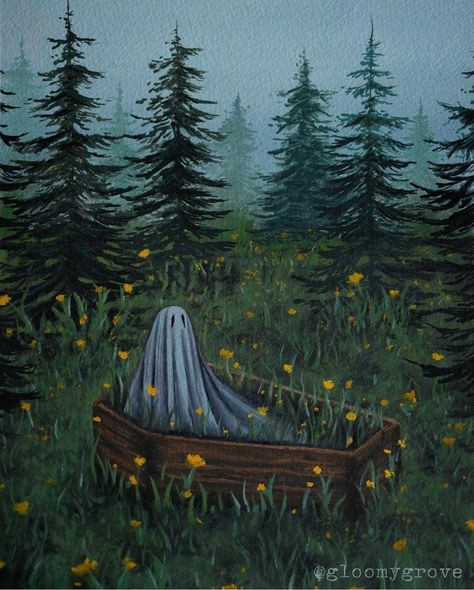 Huge Painting Ideas On Canvas, Scary Castle Drawing, Spooky Acrylic Painting Ideas, Ghost In The Woods Painting, Harry Potter Acrylic Painting Easy, Over The Garden Wall Painting, Spooky Acrylic Painting, Easy Ghost Painting, Mushroom Painting Ideas