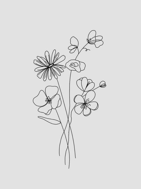 Daisy Sweet Pea, Temporary Tattoos Diy, Tattoo Line, Line Art Flowers, Flower Line Drawings, Flower Art Drawing, Floral Tattoo Design, Line Flower, Minimalist Flowers