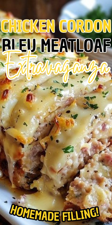 Chicken Cordon Bleu Meatloaf Extravaganza Chicken Loaf Recipe Best Meatloaf, Cordon Bleu Meatloaf, Chicken Cordon Bleu Balls, Chicken Cordon Bleu Meatballs, Smoked Chicken Cordon Bleu, Chicken Cordon Bleu Meatloaf, Ground Chicken Meatloaf Recipes, Chicken Mince Recipes, Cordon Bleu Chicken