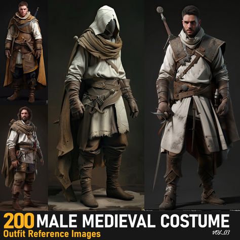 Male Medieval Clothing Art, Medieval Male, Medieval Cosplay Male, Medieval Armour Reference, Dnd Winter Clothes, Knight Cosplay Medieval, Medieval Hunting Clothes, Men’s Medieval Clothing, Men’s Medieval Costume