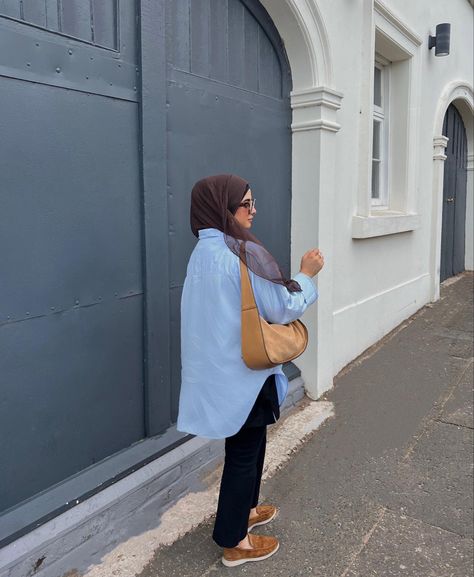 Oversized blue shirt look- hijabi look Oversized Blue Shirt, Hijabi Summer, Hijabi Summer Outfits, Oversized Shirt Outfit, Oversized Shirt, Blue Shirt, Oversized Tshirt, Summer Outfit, Shirt Outfit