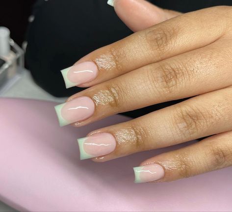 Ongles Gel French, Blush Pink Nails, Green French, Colored Acrylic Nails, Simple Acrylic Nails, Girly Acrylic Nails, Acrylic Nails Designs, Cute Acrylic Nail Designs, Work Nails