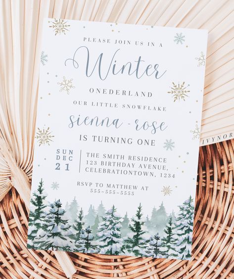 This editable Winter Onerderland 1st Birthday Invitation is perfect for you if you're looking for a beautiful, festive birthday invitation that you can edit and print at home. First Birthday Girl January, First Birthday January, January 1st Birthday Girl, January First Birthday Girl, Winter Onederland Party Girl, Christmas First Birthday, Winter Onederland Birthday Invitations, First Birthday Invite, Winter Onederland Party