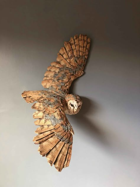 Barn Owl in flight, Barn Owl | Simon Griffiths Sculpture Animal Wall Sculpture, Ralph Lauren Cabin, Cardboard Sculptures, Owl In Flight, Ideas For Ceramics, Owl Wings, Paper Mache Projects, Diy Christmas Decor Ideas, Paper Mache Animals