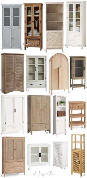 Storage Cabinets for Linens and Things Small Bathroom Storage Cabinet Ideas, Bathroom Remodel Master Storage Cabinets, Tall Accent Cabinet, Small Linen Cabinet, Tall Storage Cabinets With Doors, Bathroom Extra Storage, Bathroom Armoire, Linen Closet Organization Ideas, Model Bathroom