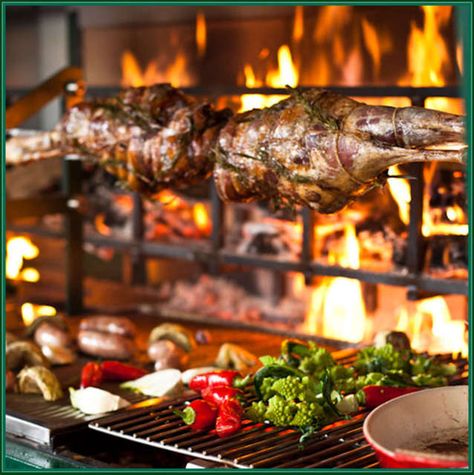 Cotogna's spit roasted leg of lamb Spit Roast Lamb, Lamb Spit, Roasted Leg Of Lamb, Greek Lamb, Roast Lamb Leg, Spit Roast, Leg Of Lamb, Lamb Dishes, Fire Cooking