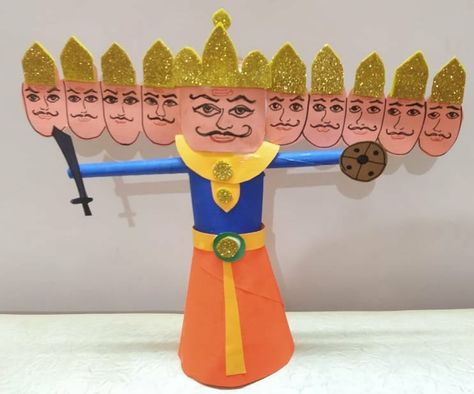 Ravan Craft For Kids, Ravan Making Ideas, How To Make Ravan At Home, Ravan Making Activity For Kids, Ravan Craft Ideas, Purple Aster, Baby Birthday Party Theme, Activity Preschool, School Art Activities