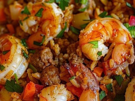 Dive into Flavor with this Irresistible Shrimp Dirty Rice Recipe! - NewsBreak Shrimp Dirty Rice, Fried Cheese Bites, Easy Baked Spaghetti Recipe, Dirty Rice Recipe, Salmon Burger Recipe, Parmesan Crusted Pork Chops, Dirty Rice, Juicy Shrimp, Sweet Sour Chicken