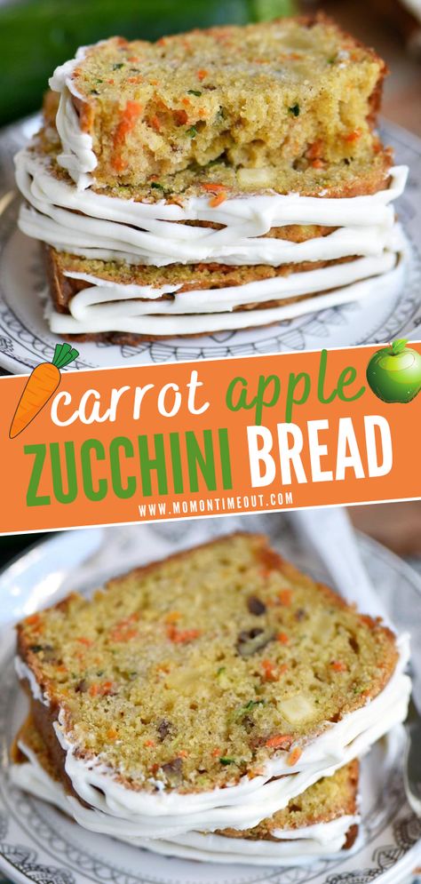 Carrot Apple Zucchini Bread, Apple Zucchini Bread, Apple Zucchini, Deserturi Raw Vegan, Easy Zucchini Bread Recipes, Bread With Cream Cheese, Zucchini Recipes Dessert, Easy Zucchini Bread, Mom On Timeout