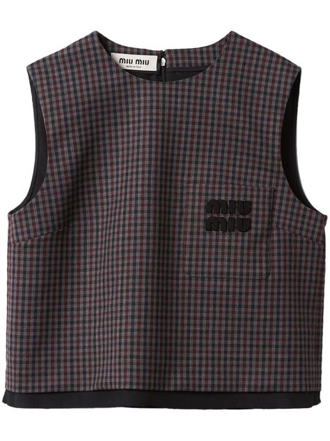 Grey Tank Top Outfit, Wool Top, Tank Top Outfits, Gray Tank, Gingham Check, Fashion Fits, Tank Top Designs, Kpop Outfits, Check Pattern