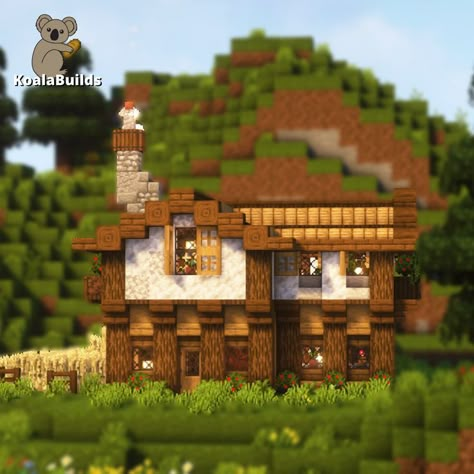 Small Cozy Farmhouse, Minecraft Farm House, Minecraft Medieval Buildings, Minecraft Builds Ideas, Cottage Minecraft, Build A Farmhouse, Minecraft Structures, Minecraft House Plans, Minecraft Farm