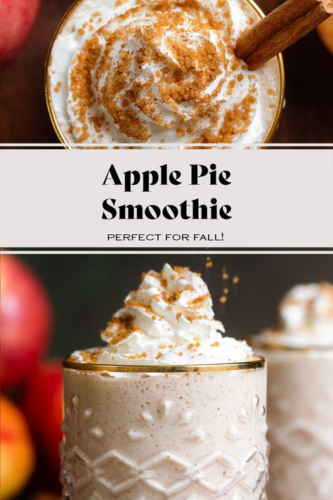 Apple Pie Shake Recipe, Apple Pie Topping, Breakfast With Protein, Frozen Apples, Cinnamon Sweet Potatoes, Apple Pie Shake, Coconut Milk Whipped Cream, Maple Pecans, Fall Smoothies