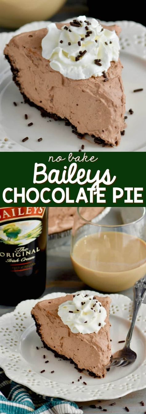 This No Bake Baileys Chocolate Pie is the perfect easy dessert . . . with booze! Baileys Chocolate Pie, Store Bought Pie Crust, Baileys Recipes, Tiramisu Dessert, Chocolate Pie Recipes, Boozy Desserts, Chocolate Pie, Easy No Bake Desserts, Baileys Irish Cream