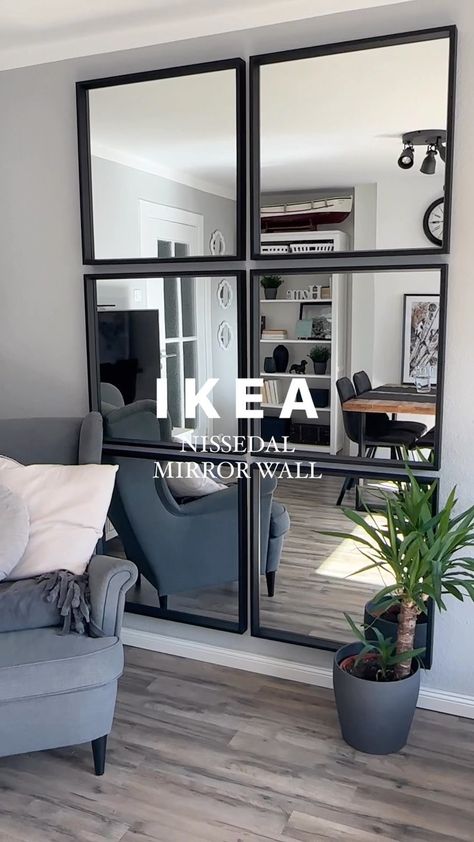 ➳ ENJOY LIFE EAT CAKE on Instagram: “IKEA MIRROR WALL - NISSEDAL 🖤 Ich liebe es! #mirrorwall #industrialdesign #ikeahack #nissedalikea #nissedalmirror #ikeadiy #diyhomedecor…” Apartment Living Room Design, Garden Aesthetic, Home Entrance Decor, Apartment Decor Inspiration, Ideas Garden, Decor Home Living Room, Decor Minimalist, Living Room Decor Apartment, Living Room Ideas