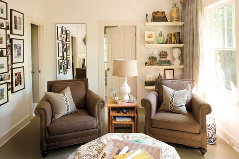 Real-Life Redo: Cozy Den Reading Corner Living Room, Club Chairs Living Room, Small Den, Den Decor, Den Ideas, Cozy Den, Living Room Redo, Town House, Room Redo