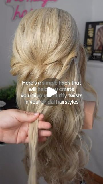 Jessica Gillette • Bridal Hair Education + Social Media Tips on Instagram: "Are you a hairstylist who struggles with creating perfect voluminous twists for a half up style? 

Here’s my tip on how to create them:

✨ Once your twist is complete, grab the end and push it up. You’ll see instant volume!

🌼 Now for the finisher! Pinch and pull a bit to add more texture. Voila! You’ve just unlocked the secret to gorgeous, voluminous twists.

Save this reel and let me know if you use this technique the next time you create twists!

#haircrush #hairtips #hairbrained #hairmagic #hairtrends #hairideas #hairstyles #hairstyling  #hairtutorials #hairofinstagram #hairoftheday #hairoftheweek #hairstylist #hairstyletutorials #diyhairtutorials #hairvideotutorials #hairtutorialsvideos #hairofinsta #hairslay Twist Back Hairstyle Half Up, Wedding Hair Twist Half Up, Twisted Half Up Half Down Hair Tutorial, Half Up Half Down Hair Volume Tutorial, Half Up Twist Hairstyle Tutorial, Twist Half Up Half Down, Half Up Twist Hairstyle, Twisted Half Up Half Down Tutorials, Half Up Half Down Wedding Hair Tutorial