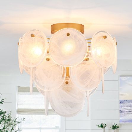 Willa Arlo Interiors Roseboro 4-Light Unique Glass Flush Mount | Wayfair Light Fixtures For Low Ceilings, Gold Hallway, Simple Light Fixtures, Hallway Ceiling Light Fixtures, Hallway Lights, Hallway Ceiling Lights, Modern Flush Mount Ceiling Light, Gold Dining Room, Bathroom Farmhouse