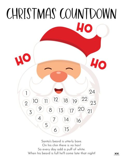 Choose from one of 10 unique Santa Beard Countdown Calendars to help your kids count down the days until Christmas. Print from home! 100% FREE! Countdown Printable Free, Santa Beard Countdown Free Printable, Santa Countdown Beard, Santa Beard Countdown, Christmas Countdown Svg Free, Santas Beard Advent Calendar, Santa Calendar Countdown, Santa's Beard Countdown, Christmas Countdown Svg