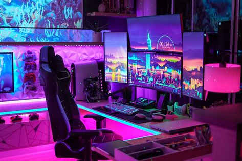 Pc Set Ups, Gaming Set Ups, Set Up Gamer, Gaming Setup Ideas, Gaming Desk Setup, Setup Inspiration, Best Gaming Setup, Game Setup, Gaming Room Ideas