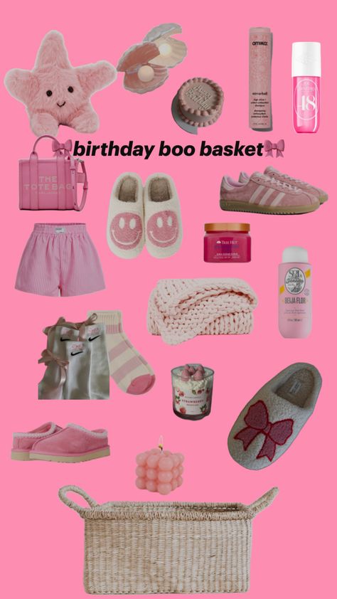 Preppy pink basket gift idea Blue Themed Gift Baskets, Preppy Gifts, Pink Basket, Day List, Themed Gift Baskets, Preppy Pink, Basket Gift, 18th Birthday, Gift Basket