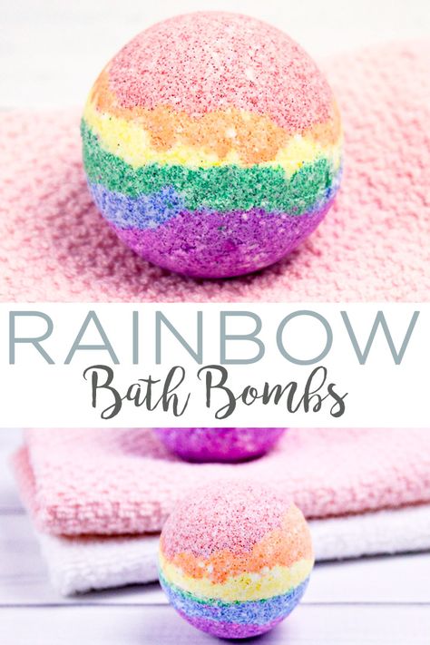 Follow this step by step tutorial on how to make rainbow bath bombs then keep them for yourself or give them as gifts! A fun DIY spa gift that everyone will love! #bathbombs #rainbow #spagift #giftidea Diy Spa Gifts, Rainbow Bath Bomb, Diy Hanging Shelves, Bath Bomb Recipes, Bath Bomb Molds, Country Chic Cottage, Diy Rainbow, Wine Bottle Diy Crafts, Cosmetic Glitter