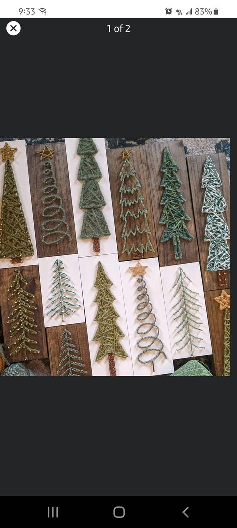 Tree String Art, String Art Christmas Tree, Leaf String Art, Tall Christmas Trees, Pine Tree Art, Nail String, Simple Tree, Tree Templates, Nail String Art