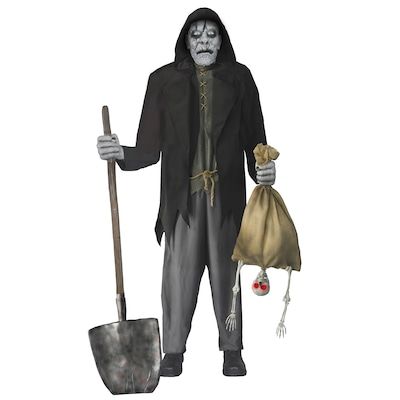 Haunted Living 12-ft Talking LED Bone Collector Animatronic in the Outdoor Halloween Decorations & Inflatables department at Lowes.com Halloween Animatronics, Bone Collector, Faux Pumpkins, Bag Details, Halloween Outdoor Decorations, Grim Reaper, Grab Bags, Bad Guy, The Collector