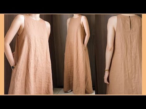 DIY Sleeveless Linen Maxi Dress | Linen Dress | Summer Dress - YouTube How To Make A Dress, Maxi Dress Patterns Free, Basic Pattern Making, Maxi Dress Diy, Diy Linen Dress, Tent Dresses Pattern, Simple Sleeveless Dress, Summer Dresses Tutorial, Sleeveless Dress Pattern