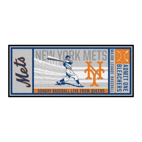 New York Mets MLB Retro Ticket Runner 3 x 6 Gray Indoor Solid Sports Runner FANMATS New York Mets MLB Retro Ticket Runner 3 x 6 Gray Indoor Solid Sports Runner | 1745 Retro Ticket, Retro Logo Design, Sports Rug, Mets Baseball, Cracker Jack, Matchbox Art, Nylon Carpet, One Two Three, Mlb Teams