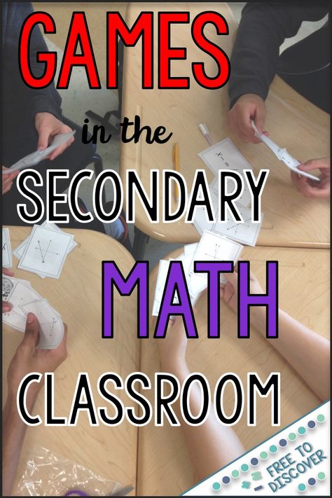 Middle school and high school math students love to play games in the classroom! Games can provide rigorous, targeted practice to help students move toward mastery of the math concepts they are learning. Check out this post for some very popular games that are being playing in math classes all around the world. By Free to Discover. High School Math Games, Secondary Math Classroom, Games In The Classroom, Math Addition Games, High School Math Activities, High School Math Classroom, Middle School Math Teacher, Kindergarten Math Games, Teaching Secondary