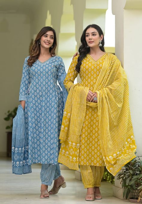 https://maps.app.goo.gl/kPjnLDjiB1JLAgHb9 Informal Clothes, Panjabi Dress, Yellow Salwar, Cotton Suit Designs, Ethnic Wears, Stylish Kurtis, Stylish Kurtis Design, Indigo Textiles, Womens Pants Design