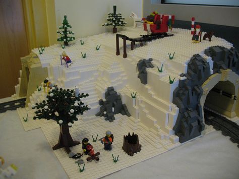 Holiday Mtn update | by tater-tots Lego Mountain, Lego Gingerbread House, Christmas Lego, Lego Christmas Village, Lego Winter Village, Lego Village, Lego Winter, Train Tunnel, Around The Bend