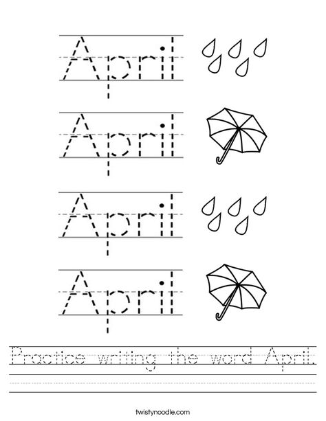 Practice writing the word April Worksheet - Twisty Noodle April Worksheets, April Ideas, Worksheet For Kindergarten, Spring Worksheet, Puzzle Worksheet, Twisty Noodle, April Art, Work Sheet, Work Portfolio