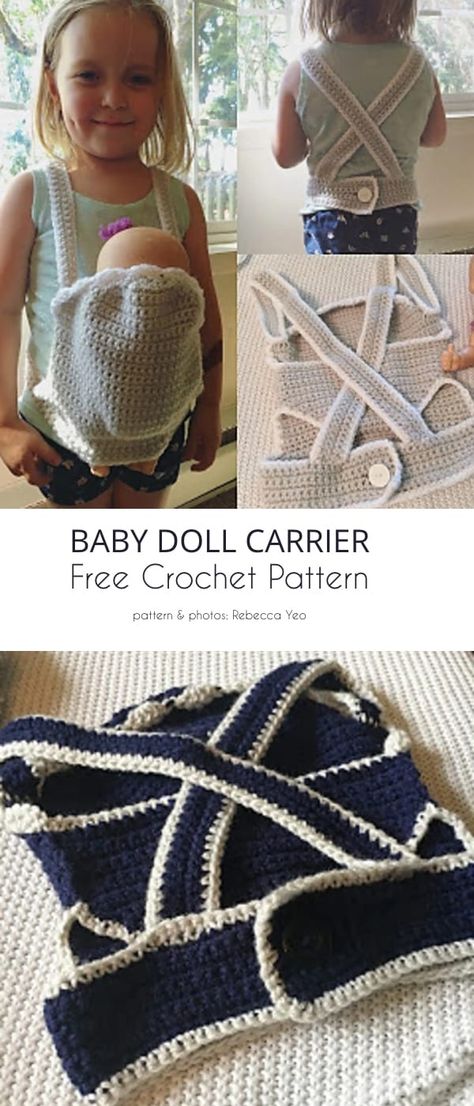 Strolling with the Doll, Free Crochet Patterns Baby Carrier Pattern, Baby Born Kleidung, Baby Doll Carrier, Crochet Doll Clothes Free Pattern, Baby Doll Pattern, Doll Carrier, Crochet Baby Girl, Crochet Doll Clothes, Baby Doll Clothes