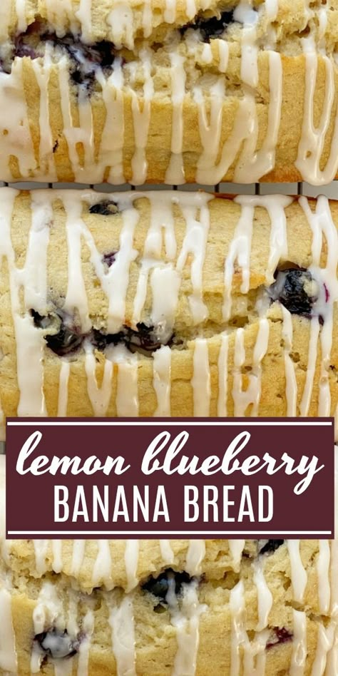 Bread Recipes Blueberry, Lemon Blueberry Banana Bread, Lemon Banana Bread, Blueberry Lemon Bread, Blueberry Bread Recipe, Lemon Banana, Banana Recipe, Blueberry Banana Bread, Recipe Banana