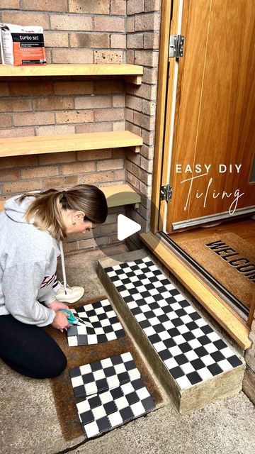 Tiled Porch Steps, Tile Front Steps, Tiled Outdoor Steps, Tiled Front Door Step, Front Door Tiles, Front Door Steps Ideas, Tiles Entrance, Diy To Do List, 1930s House Extension