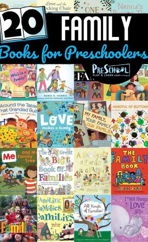 20 Family Books for Preschoolers - Help kids celebrate the important role families play in our lives with these fabily books for preschoolers, toddlers, and kindergarteners. Books About Family Preschool, Books About Family, Family Read Aloud Books, Family Preschool, Preschool Family Theme, Types Of Families, Books For Preschoolers, Family Activities Preschool, Preschool Family