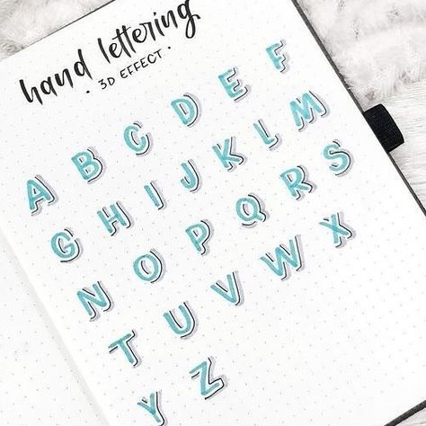 3d Effect Tattoo, Bullet Journal Hand Lettering, Hand Lettering Alphabet Fonts, Alfabet Font, Hand Lettering Worksheet, Lettering Styles Alphabet, Bullet Journal Font, Lettering Guide, Bond Paper Design