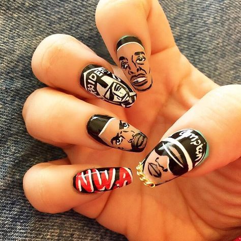 Tupac Nails, Rap Nails, Football Nails, Bday Nails, Afro Men, Nail Blue, Modern Nails, Ice Ice Baby, Nail Games