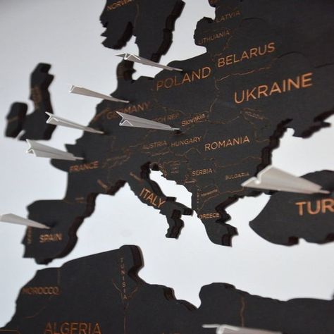 A birchwood map of the world with metal paper airplane pins so you can mark where you've been and where you want to go! Family Birthday Board, For Girlfriend, Boyfriend Anniversary, Pushpin Travel Map, New York City Map, Large Metal Wall Art, Wooden Map, Wood Map, Grand Art Mural