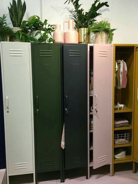 Vintage Lockers, Storage Lockers, Natural Bed, Metal Lockers, Color Inspo, Flipping Furniture, Slate Grey, Bedroom Storage, House Inspo