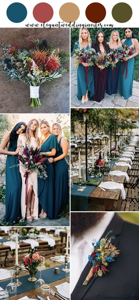 jewel tone teal blue,dark red, pink rustic chic fall wedding color inspiration #weddingcolors #ElegantWeddingInvites Wedding Color Pallet, Wedding Color Combos, Jewel Tone Wedding, Winter Wedding Decorations, Wedding Color Inspiration, Wedding Colors Blue, Teal Wedding, Wedding Theme Colors, Wedding Color Palette