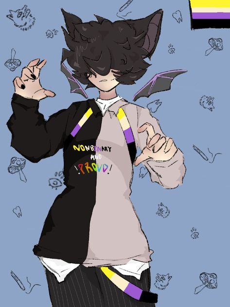 !Nonbinary pride! Nonbinary character Nonbinary drawing Pride drawing Pride character Nonbiary Nonbinary character design Character Design Nonbinary, Nonbinary Character, Non Binary, Anime Character Design, Anime Character, Bat, Character Design, Hair, Anime