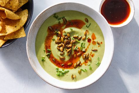 Avocado Soup With Chile Oil Recipe - NYT Cooking Chile Oil Recipe, Chile Oil, Avocado Soup, Clean Foods, Summer Appetizer, Nyt Cooking, Chili Oil, Creamy Soup, Oil Recipes