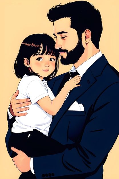 Photo father day illustration father and... | Premium Photo #Freepik #photo #fathers-day #fathers-day-dad #daddy #fathers-day-poster Father Day Illustration, Papa Image, Father Cartoon, Father's Day Drawings, Father And His Daughter, Father's Day Drawing, Father's Day Illustration, Father Daughter Photos, Dad Drawing