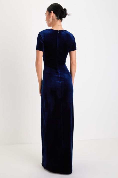 Navy Blue Velvet - Velvet Maxi Dress - Surplice Maxi Dress - Lulus Empire Waist Tops, Short Sleeve Maxi Dress, Navy Blue Velvet, Formal Dress Shops, Velvet Maxi Dress, Velvet Maxi, Velvet Gown, Lulu Fashion, Velvet Shorts