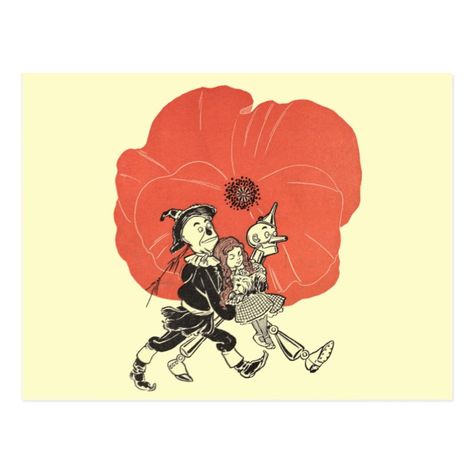 Vintage Wizard of Oz Dorothy with Poppy Flowers Postcard #vintage #poppy #poppies #flower #red #old #antique #garden #art Wizard Of Oz Illustration, Wizard Of Oz Tattoo, Oz Illustration, Oz Tattoo, Original Fairy Tales, Wonderful Wizard Of Oz, William Wallace, Fairy Tales For Kids, The Wonderful Wizard Of Oz