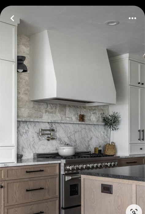 Mediterranean Cottage, White Oak Kitchen Cabinets, White Oak Cabinets, Kitchen Hood Ideas, Kitchen Hood Design, Armac Martin, Oven Hood, White Oak Kitchen, Quartz Backsplash